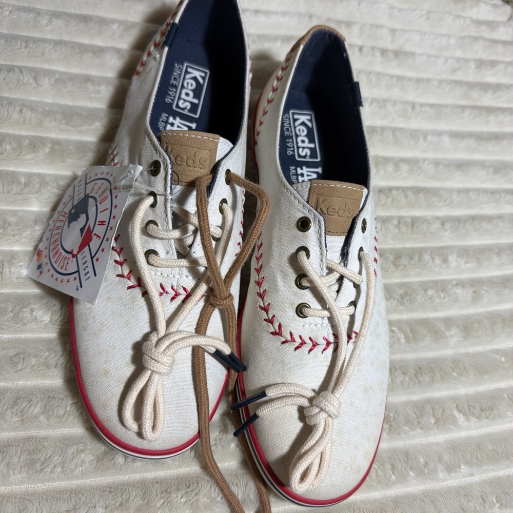 Keds Cream and Red Baseball Stitch Sneakers